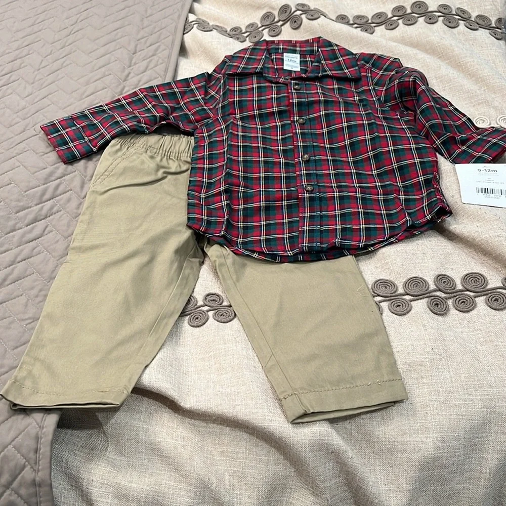 Carter Baby 2-Piece Plaid Button-Front Top & Pant Set/NWT/12M